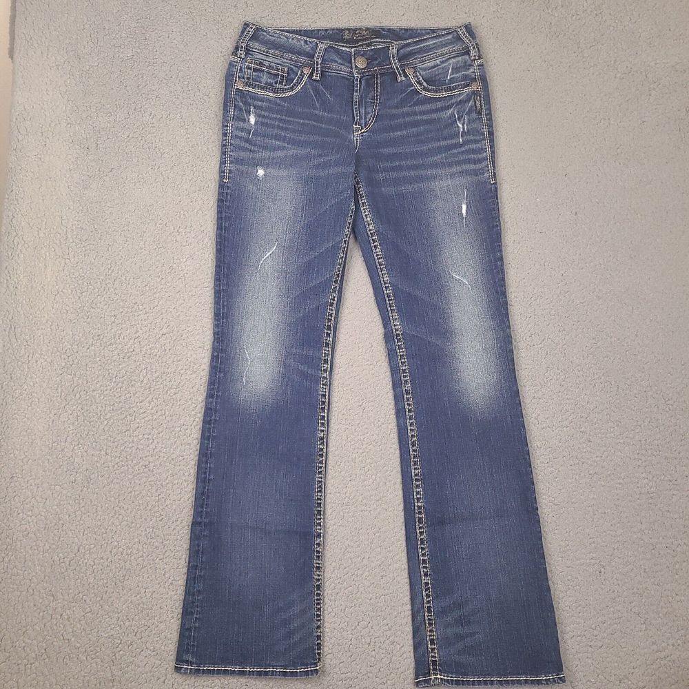 Silver Jeans Womens 31 W x 32.5 L Suki Slim Boot Cut Stretch Blue Tag‎ (W29/L33)